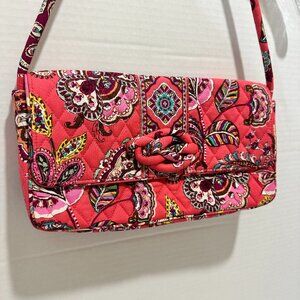 Vera Bradley Knot Just a Clutch Call Me Coral Linen Floral Shoulder Bag Tote